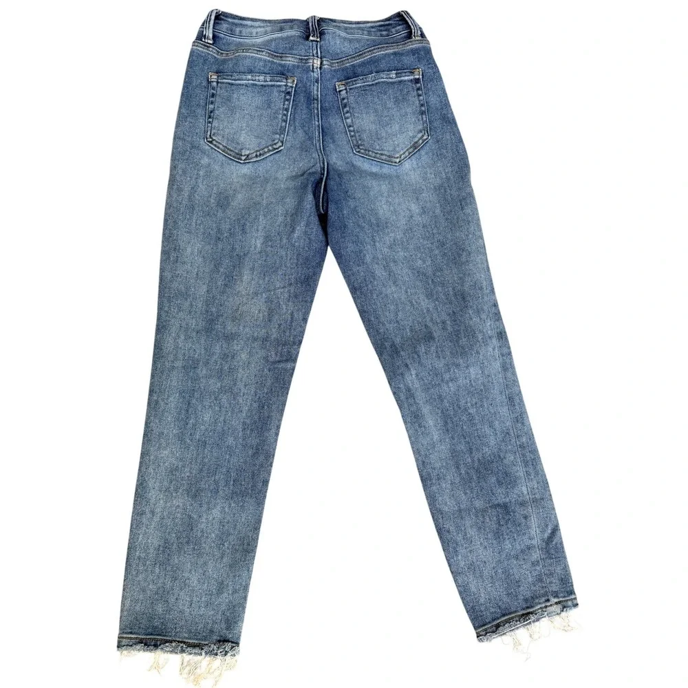 Mica Denim Jeans Womens 25 Blue Straight Leg Distressed Raw Hem High Rise‎